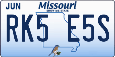 MO license plate RK5E5S