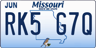 MO license plate RK5G7Q