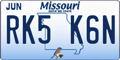 MO license plate RK5K6N