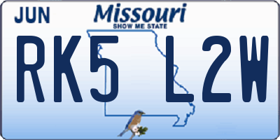 MO license plate RK5L2W