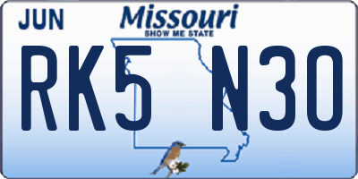 MO license plate RK5N3O