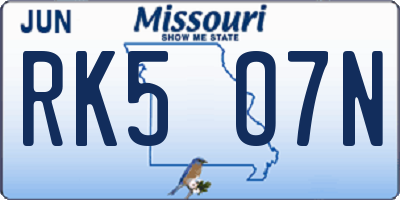 MO license plate RK5O7N