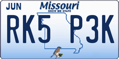MO license plate RK5P3K