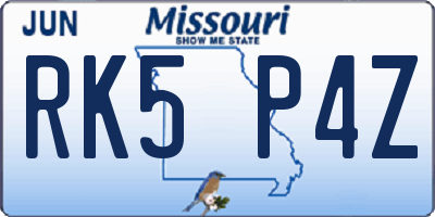 MO license plate RK5P4Z