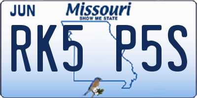 MO license plate RK5P5S