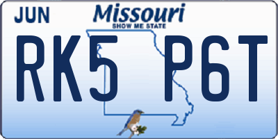 MO license plate RK5P6T