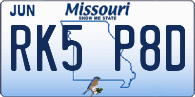 MO license plate RK5P8D