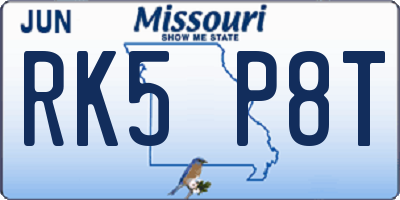 MO license plate RK5P8T