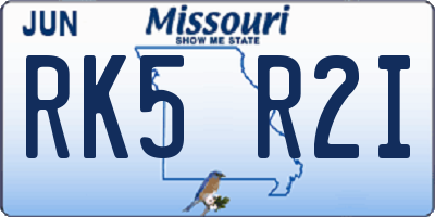 MO license plate RK5R2I