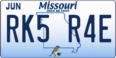 MO license plate RK5R4E