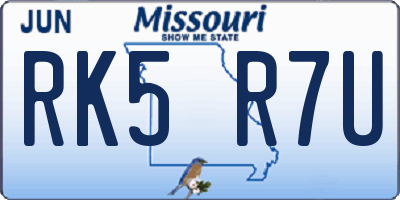 MO license plate RK5R7U