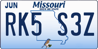 MO license plate RK5S3Z
