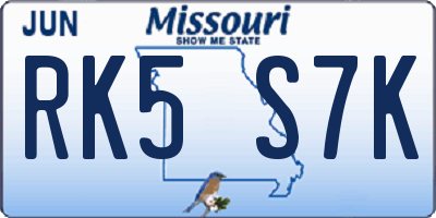 MO license plate RK5S7K