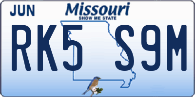 MO license plate RK5S9M