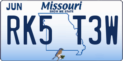 MO license plate RK5T3W