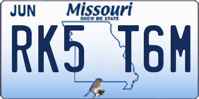 MO license plate RK5T6M