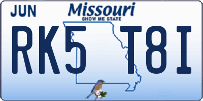 MO license plate RK5T8I