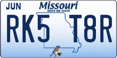MO license plate RK5T8R