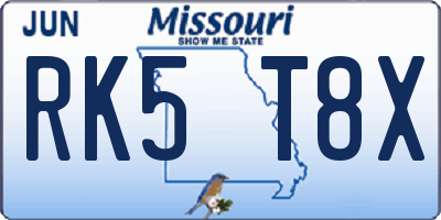 MO license plate RK5T8X