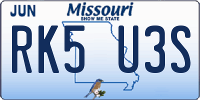 MO license plate RK5U3S