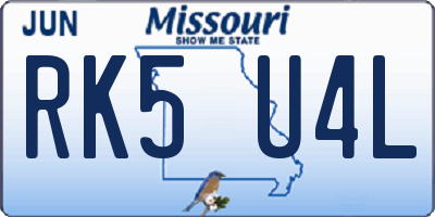 MO license plate RK5U4L