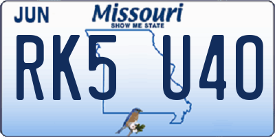 MO license plate RK5U4O