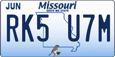 MO license plate RK5U7M