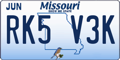 MO license plate RK5V3K