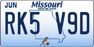 MO license plate RK5V9D
