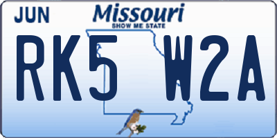 MO license plate RK5W2A