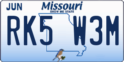 MO license plate RK5W3M