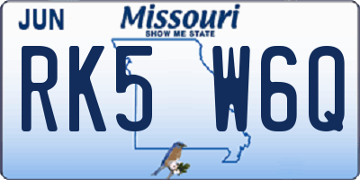 MO license plate RK5W6Q