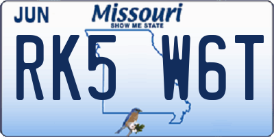 MO license plate RK5W6T