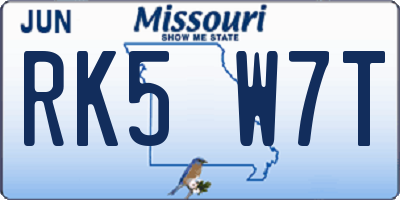 MO license plate RK5W7T