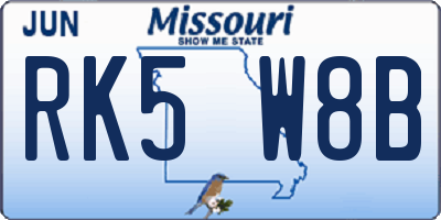 MO license plate RK5W8B