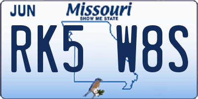 MO license plate RK5W8S