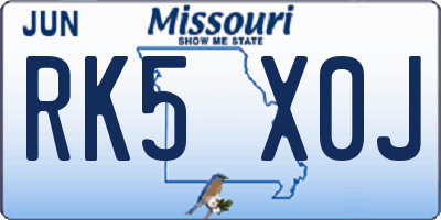 MO license plate RK5X0J