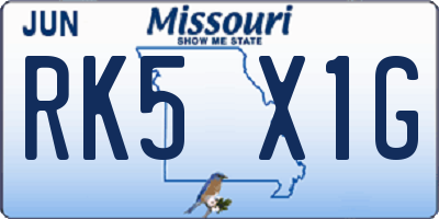MO license plate RK5X1G