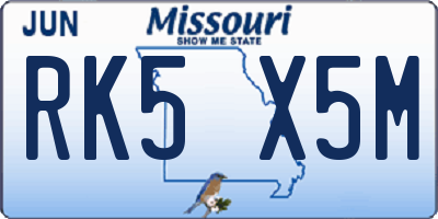 MO license plate RK5X5M