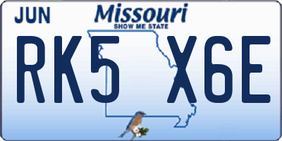 MO license plate RK5X6E