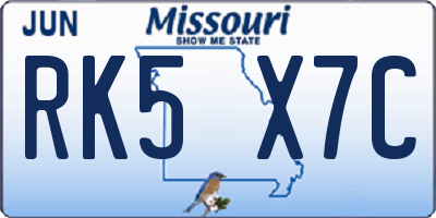 MO license plate RK5X7C