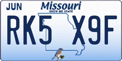 MO license plate RK5X9F