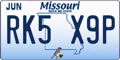MO license plate RK5X9P
