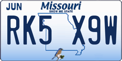 MO license plate RK5X9W