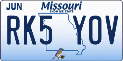 MO license plate RK5Y0V