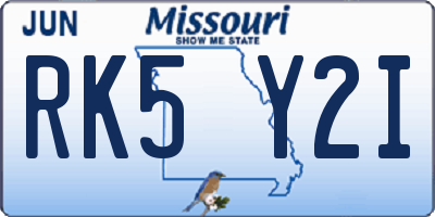 MO license plate RK5Y2I