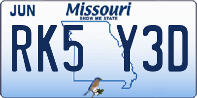 MO license plate RK5Y3D