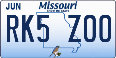 MO license plate RK5Z0O