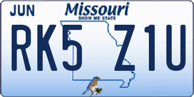 MO license plate RK5Z1U