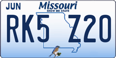 MO license plate RK5Z2O